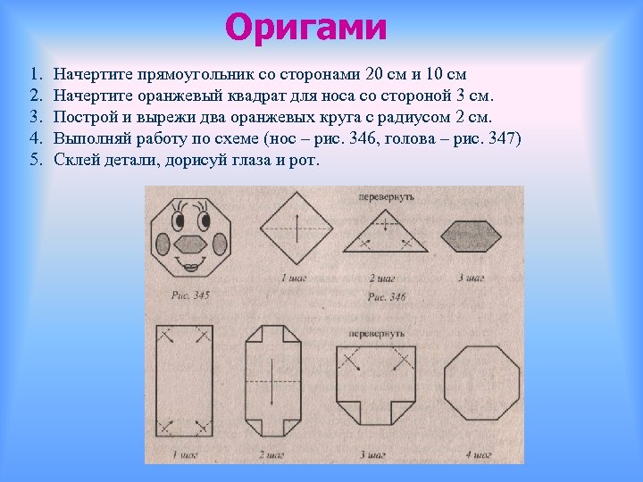 Оригами 1. 2. 3. 4. 5. Начертите прямоугольник со сторонами 20 см и 10