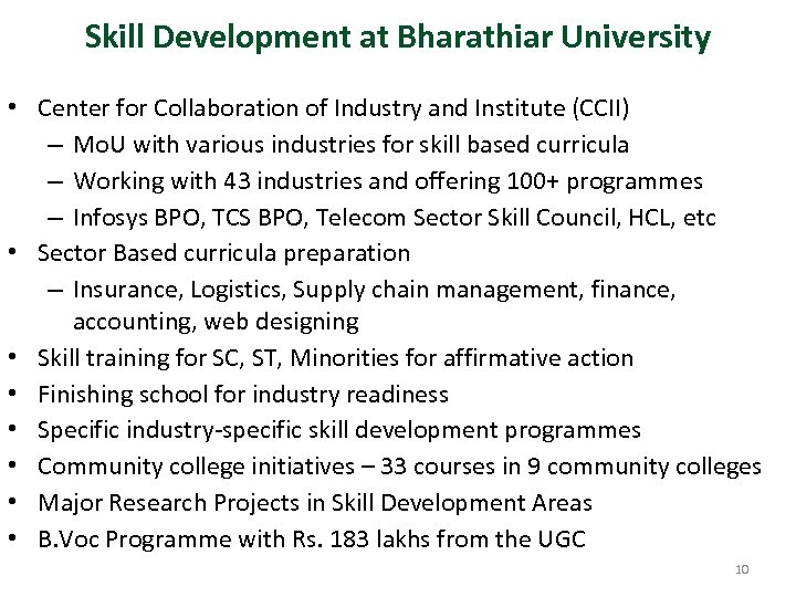 Skill Development at Bharathiar University • Center for Collaboration of Industry and Institute (CCII)