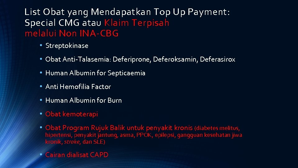 List Obat yang Mendapatkan Top Up Payment: Special CMG atau Klaim Terpisah melalui Non