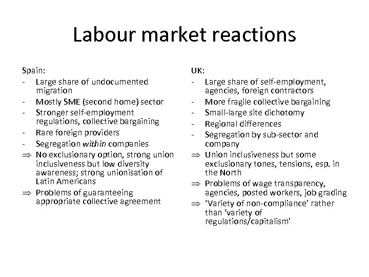 Labour market reactions Spain: - Large share of undocumented migration - Mostly SME (second