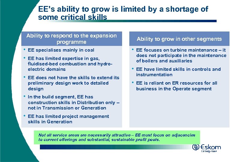 EE’s ability to grow is limited by a shortage of some critical skills Ability