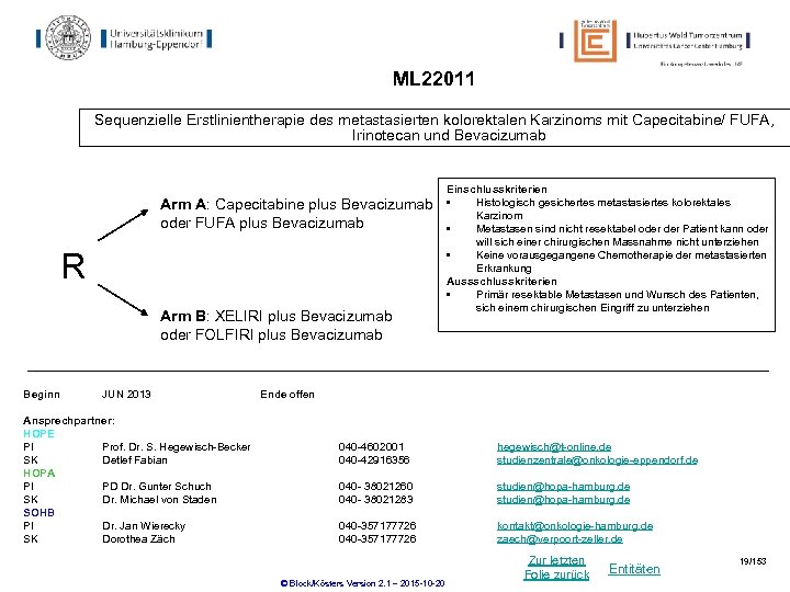 ML 22011 Sequenzielle Erstlinientherapie des metastasierten kolorektalen Karzinoms mit Capecitabine/ FUFA, Irinotecan und Bevacizumab