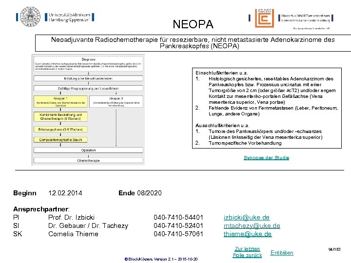 NEOPA Neoadjuvante Radiochemotherapie für resezierbare, nicht metastasierte Adenokarzinome des Pankreaskopfes (NEOPA) Einschlußkriterien u. a.