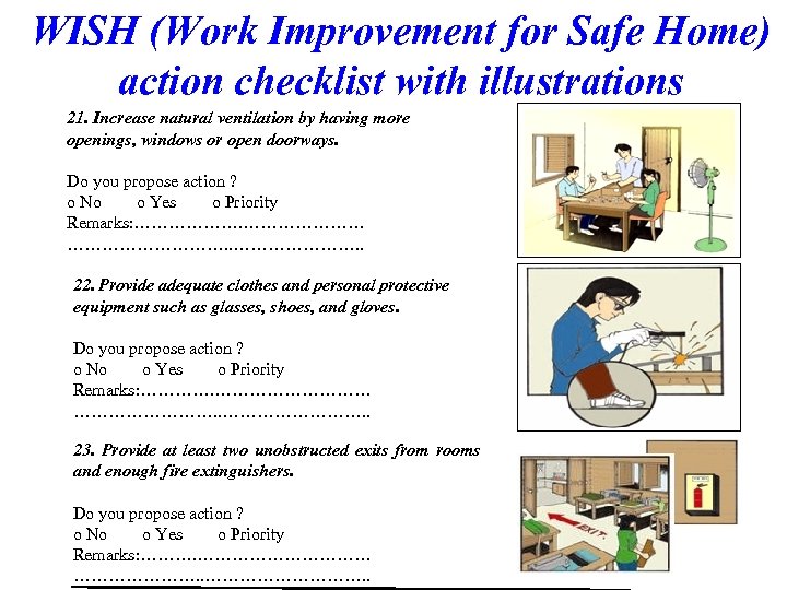 WISH (Work Improvement for Safe Home) action checklist with illustrations 21. Increase natural ventilation