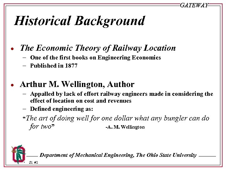GATEWAY Historical Background · The Economic Theory of Railway Location - One of the