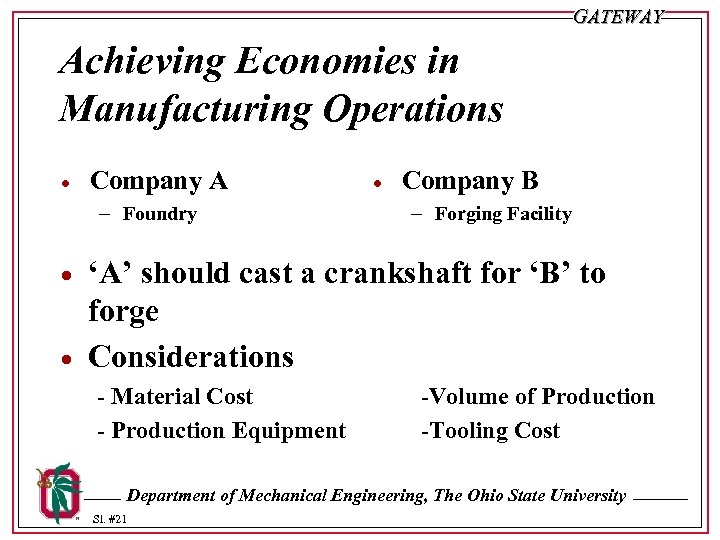 GATEWAY Achieving Economies in Manufacturing Operations · Company A - Foundry · · ·