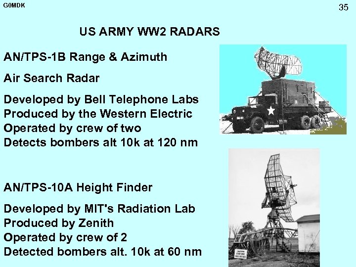 G 0 MDK 35 US ARMY WW 2 RADARS AN/TPS-1 B Range & Azimuth