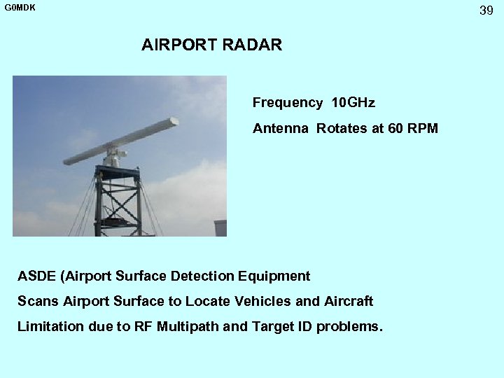 G 0 MDK 39 AIRPORT RADAR Frequency 10 GHz Antenna Rotates at 60 RPM