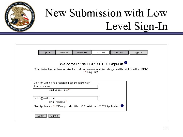 New Submission with Low Level Sign-In 13 