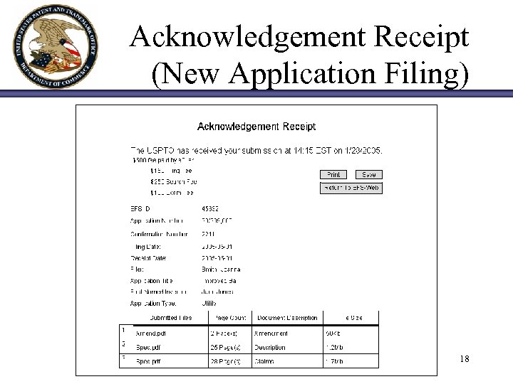 Acknowledgement Receipt (New Application Filing) 18 