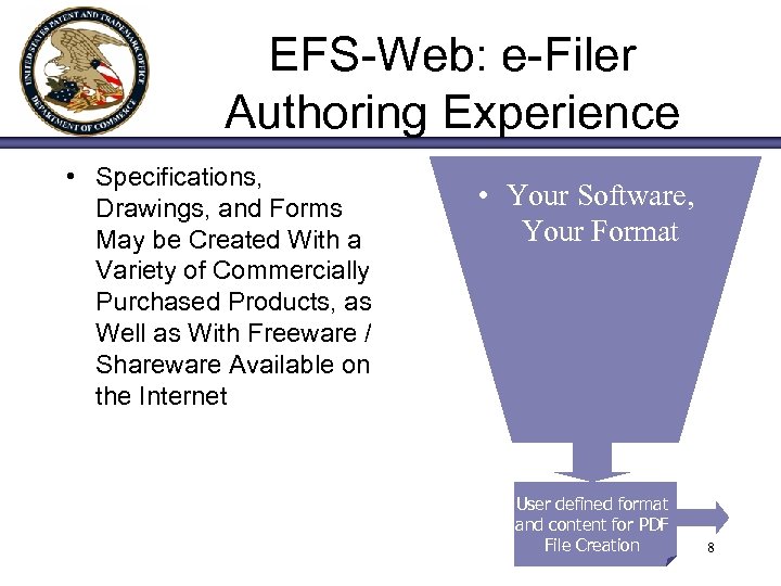 EFS-Web: e-Filer Authoring Experience • Specifications, Drawings, and Forms May be Created With a