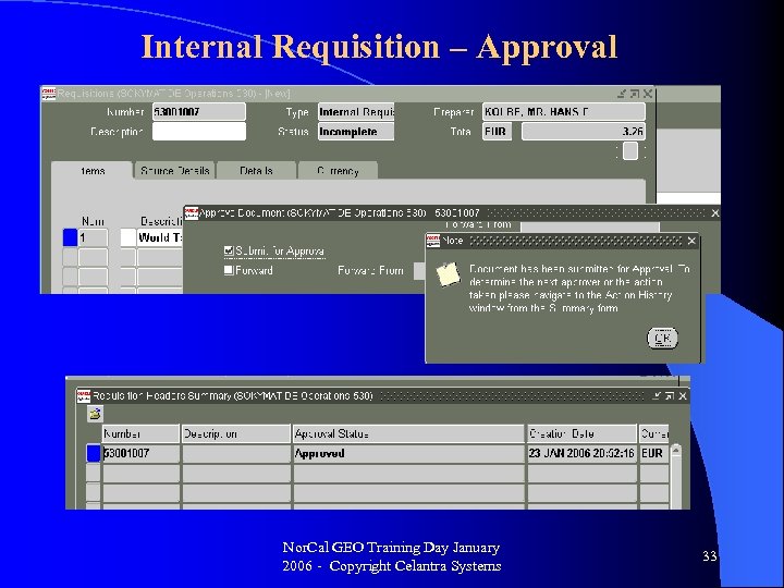 Internal Requisition – Approval Nor. Cal GEO Training Day January 2006 - Copyright Celantra