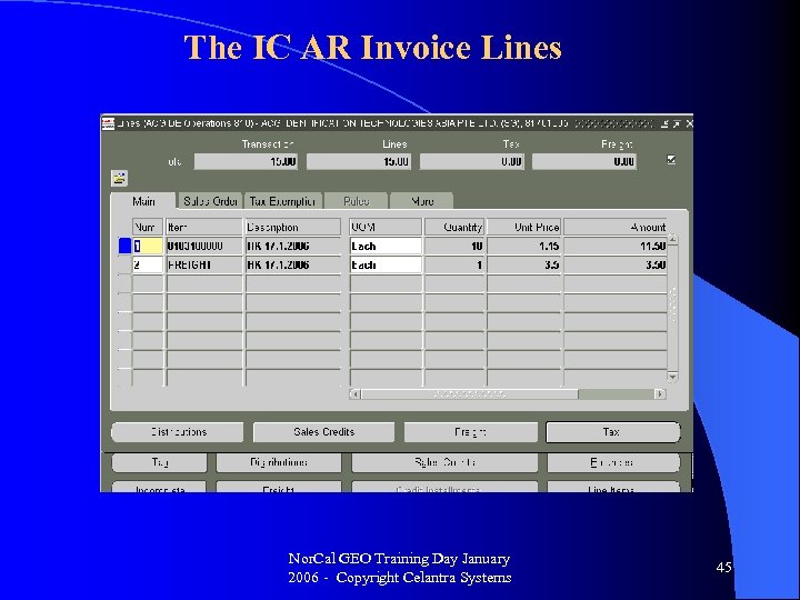 The IC AR Invoice Lines Nor. Cal GEO Training Day January 2006 - Copyright