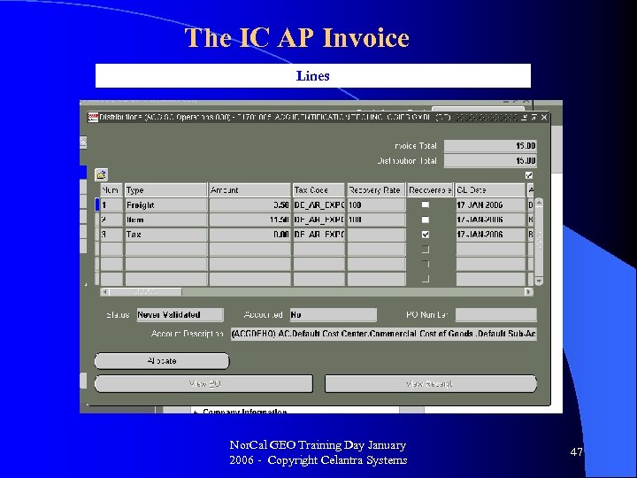 The IC AP Invoice Lines Nor. Cal GEO Training Day January 2006 - Copyright