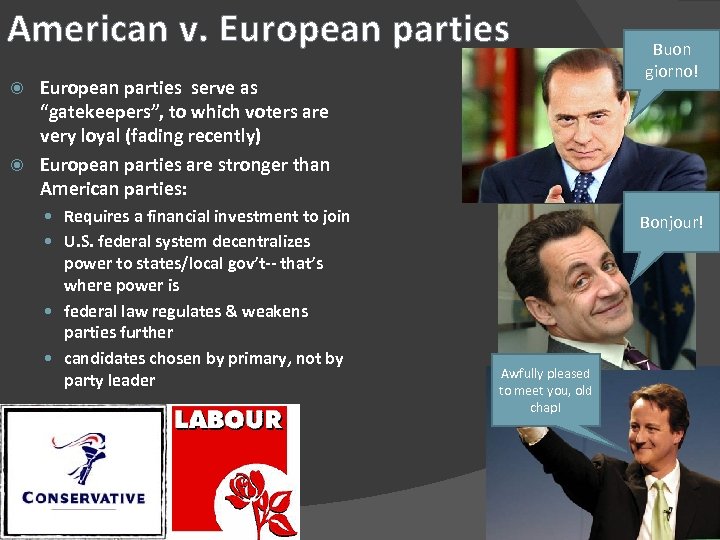 American v. European parties serve as “gatekeepers”, to which voters are very loyal (fading