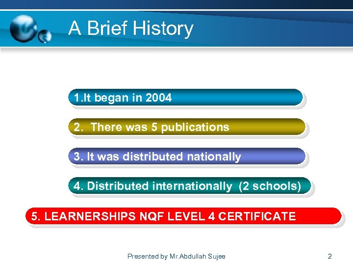 A Brief History 1. It began in 2004 2. There was 5 publications 3.