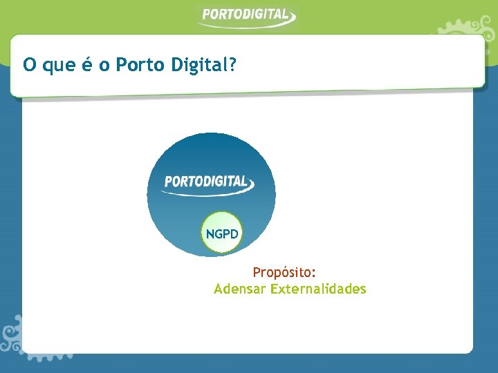 O que é o Porto Digital? NGPD Propósito: Adensar Externalidades 