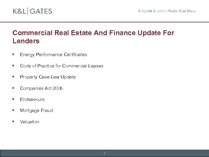 Commercial Real Estate And Finance Update For Lenders § Energy Performance Certificates § Code