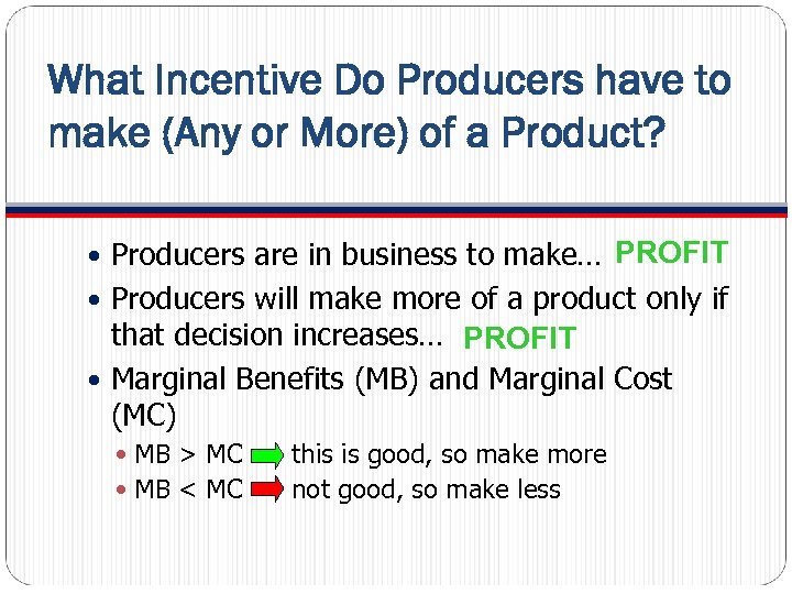 What Incentive Do Producers have to make (Any or More) of a Product? Producers