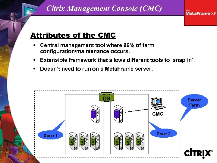 Citrix Management Console (CMC) Attributes of the CMC • Central management tool where 98%