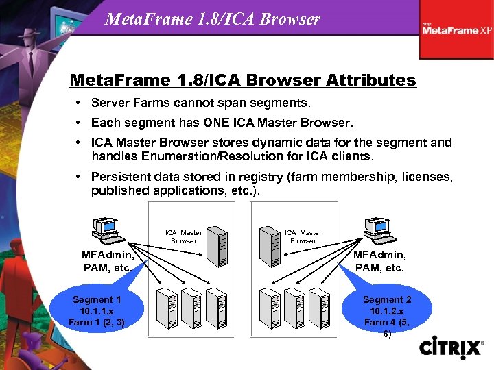 Meta. Frame 1. 8/ICA Browser Attributes • Server Farms cannot span segments. • Each
