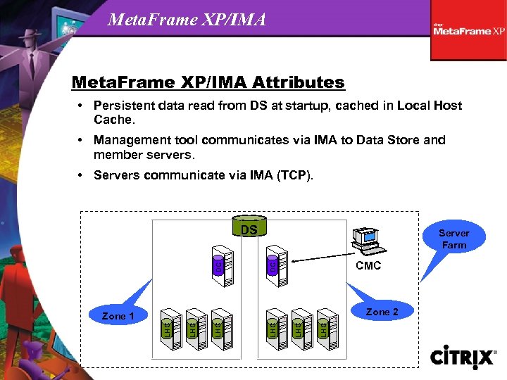 Meta. Frame XP/IMA Attributes • Persistent data read from DS at startup, cached in