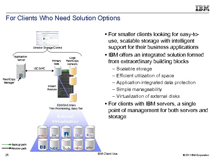 For Clients Who Need Solution Options User interface Director Storage Control Application server Primary