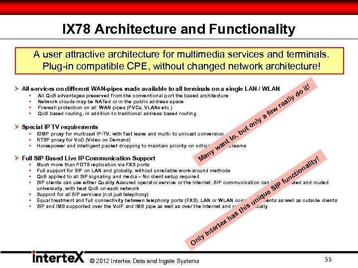 IX 78 Architecture and Functionality A user attractive architecture for multimedia services and terminals.