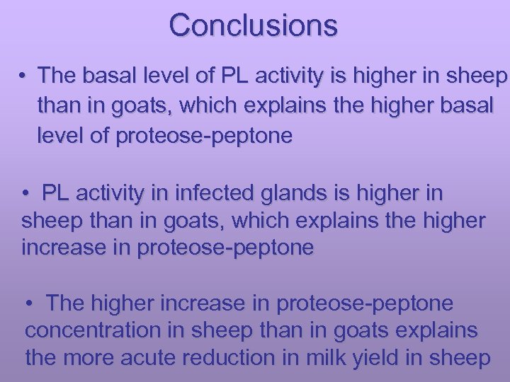 Conclusions • The basal level of PL activity is higher in sheep than in