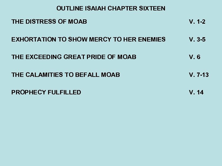 OUTLINE ISAIAH CHAPTER SIXTEEN THE DISTRESS OF MOAB V. 1 -2 EXHORTATION TO SHOW