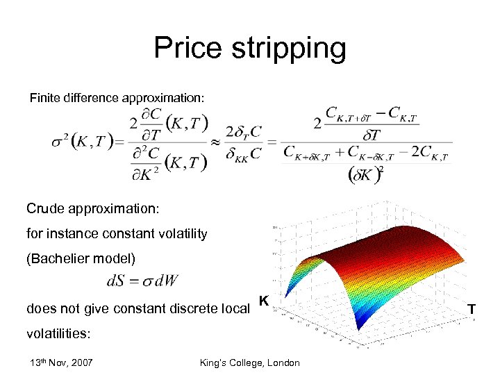 Price stripping Finite difference approximation: Crude approximation: for instance constant volatility (Bachelier model) does