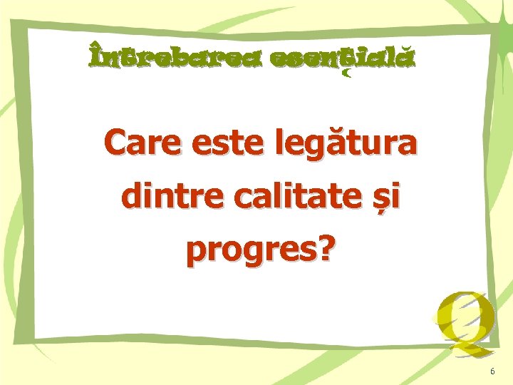 Întrebarea esentiala Care este legătura dintre calitate și progres? 6 