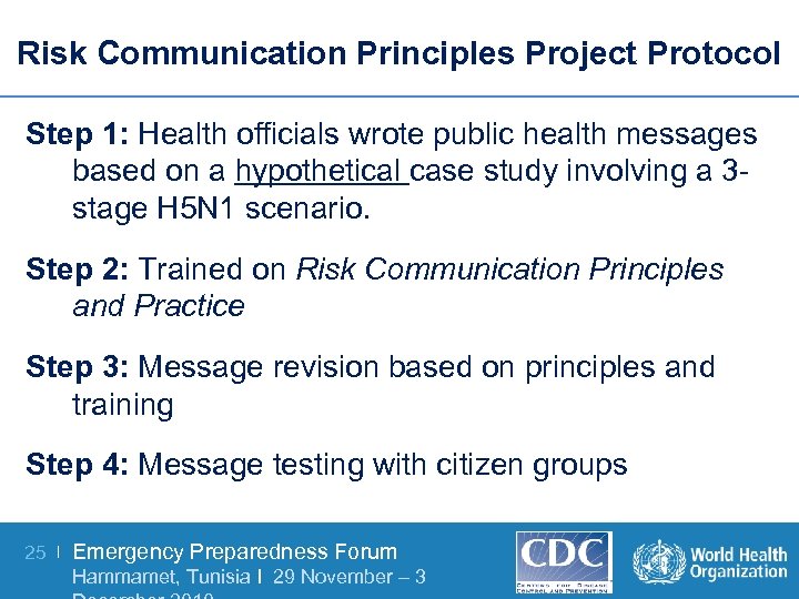 Risk Communication Principles Project Protocol Step 1: Health officials wrote public health messages based