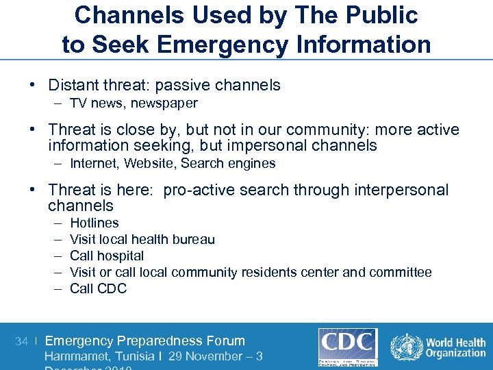 Channels Used by The Public to Seek Emergency Information • Distant threat: passive channels