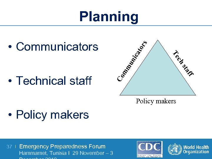 Planning ato mm un ic Co Policy makers • Policy makers 37 | Emergency