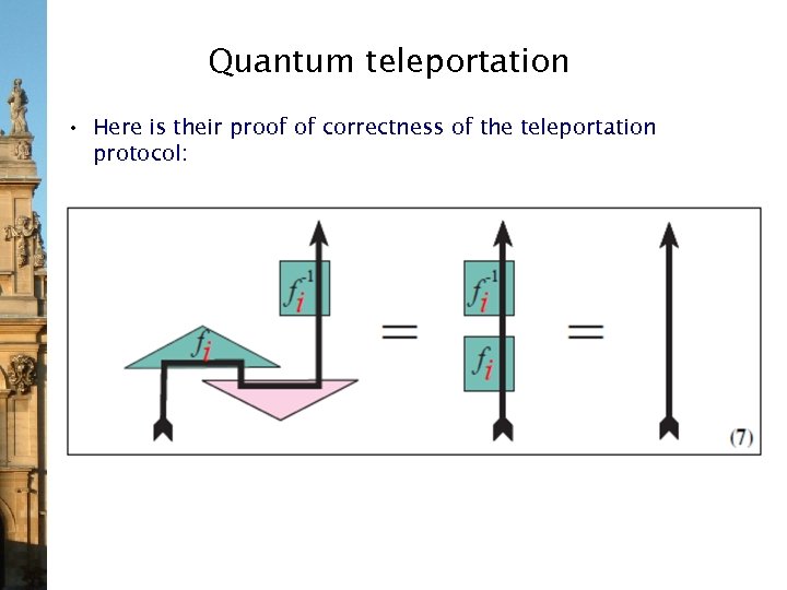 Quantum teleportation • Here is their proof of correctness of the teleportation protocol: 