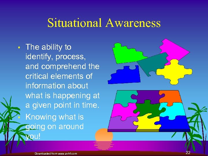 Situational Awareness s s The ability to identify, process, and comprehend the critical elements