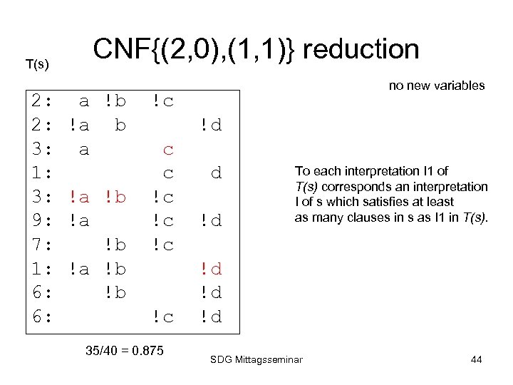 T(s) 2: 2: 3: 1: 3: 9: 7: 1: 6: 6: CNF{(2, 0), (1,