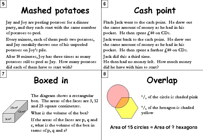 5 Mashed potatoes Jay and Joy are peeling potatoes for a dinner party, and