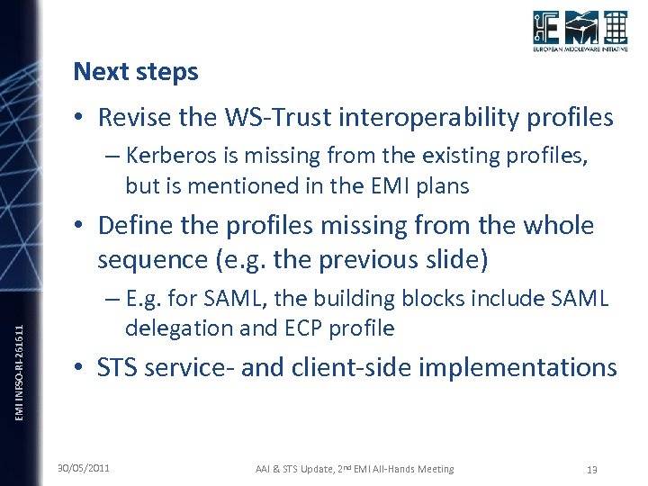 Next steps • Revise the WS-Trust interoperability profiles – Kerberos is missing from the