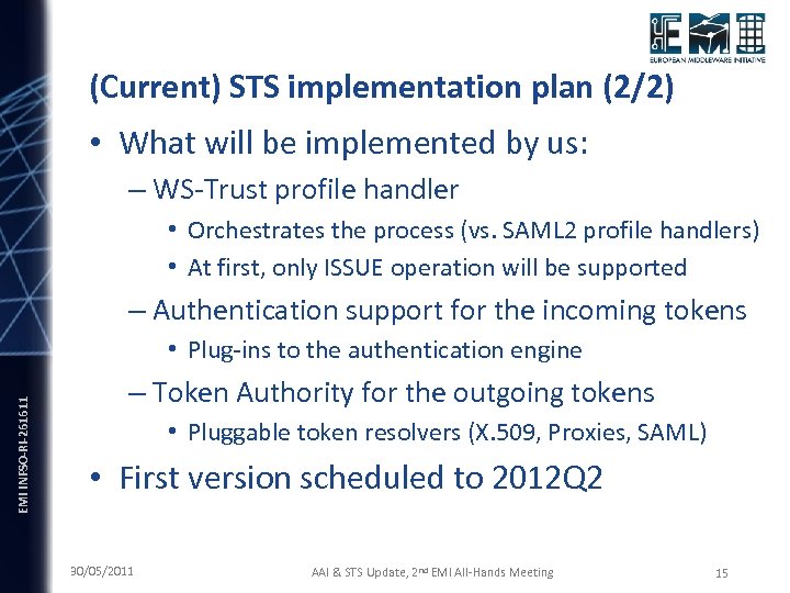 (Current) STS implementation plan (2/2) • What will be implemented by us: – WS-Trust