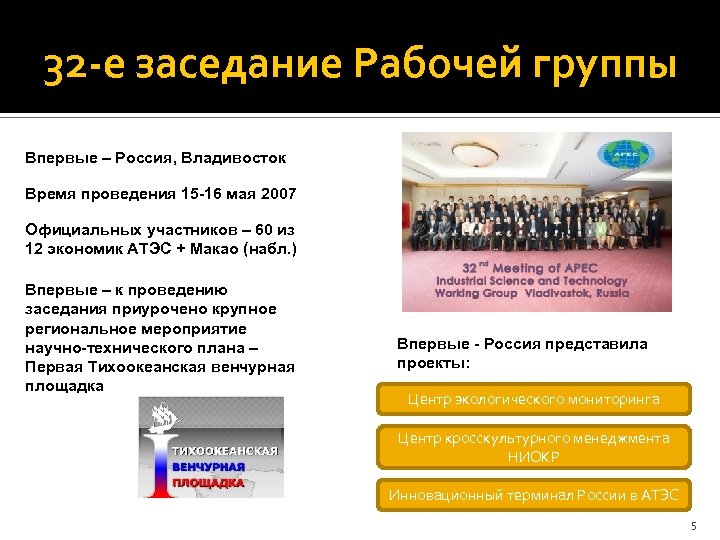 32 -е заседание Рабочей группы Впервые – Россия, Владивосток Время проведения 15 -16 мая