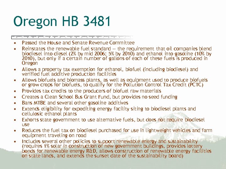 Oregon HB 3481 • • • Passed the House and Senate Revenue Committee Reinstates