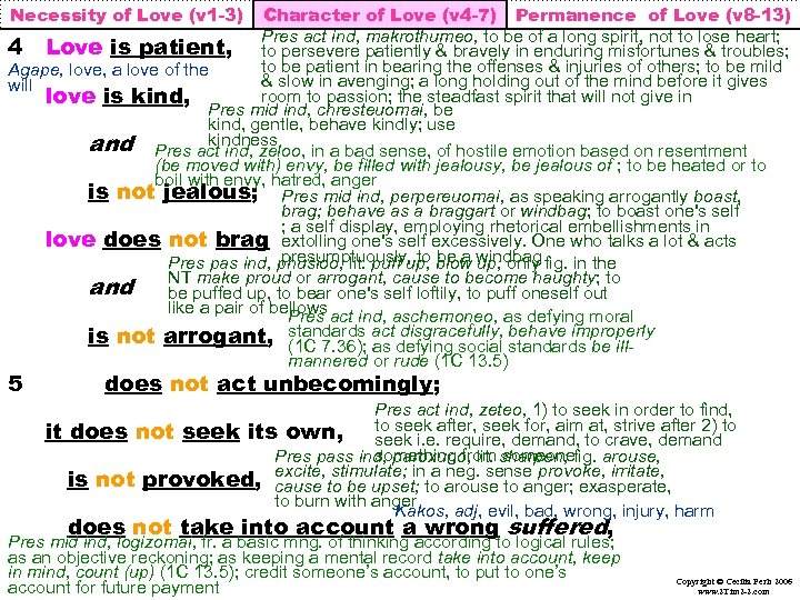 Necessity of Love (v 1 -3) Character of Love (v 4 -7) Permanence of