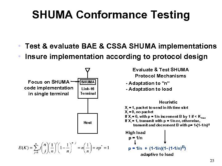 SHUMA Conformance Testing • Test & evaluate BAE & CSSA SHUMA implementations • Insure