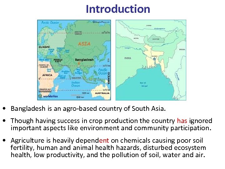 Introduction • Bangladesh is an agro-based country of South Asia. • Though having success