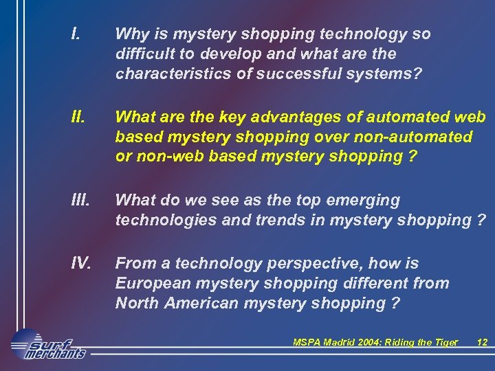 I. Why is mystery shopping technology so difficult to develop and what are the