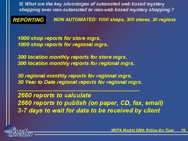 II) What are the key advantages of automated web based mystery shopping over non-automated