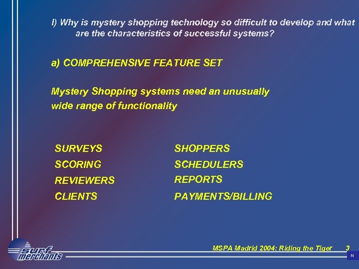 I) Why is mystery shopping technology so difficult to develop and what are the