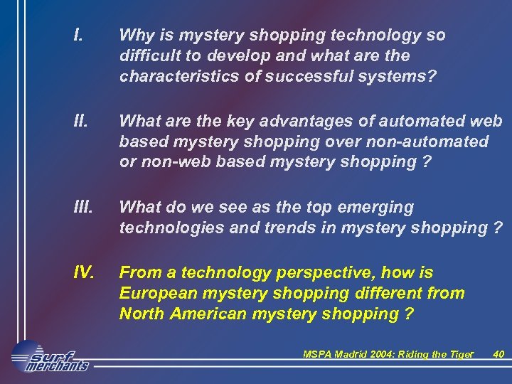 I. Why is mystery shopping technology so difficult to develop and what are the